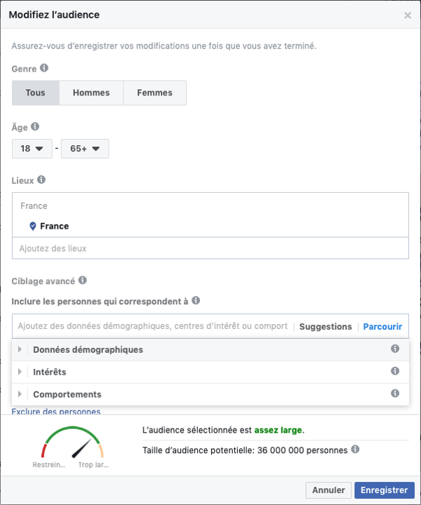 Capture d'écran d'une publication sponsorisée Facebook.