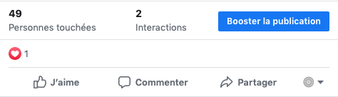 La photo est une capture d'écran d'une publication Facebook avec la possibilité de booster la publication.