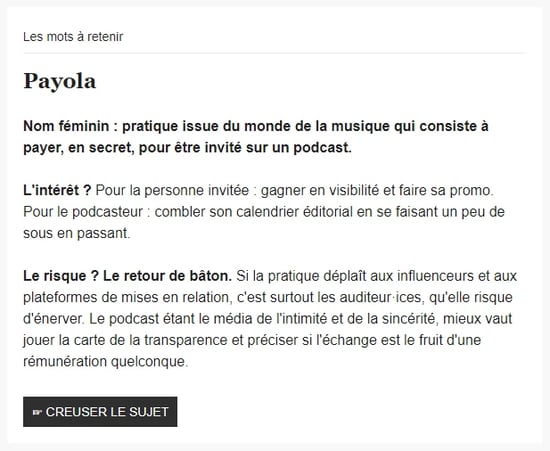 Extrait de la newsletter de Descriiipt