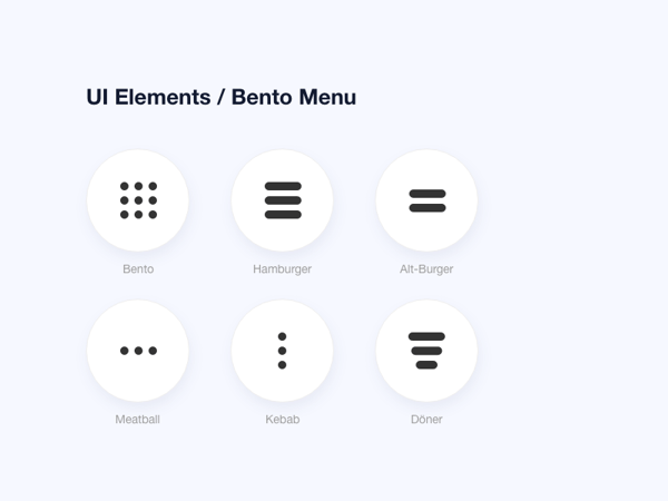 exemple UI d'elements menu bento