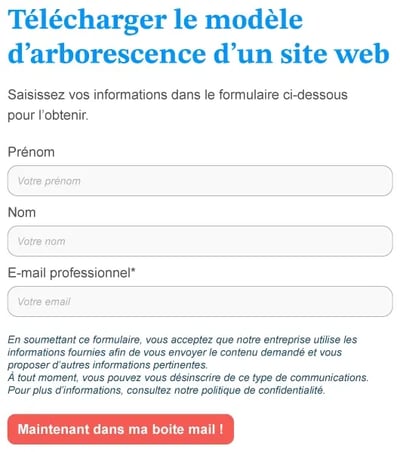 Exemple d'un formulaire sur une landing page