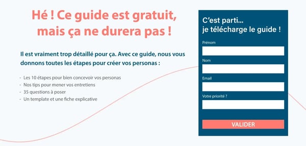 Début de la landing page avec le texte d'accroche et le formulaire