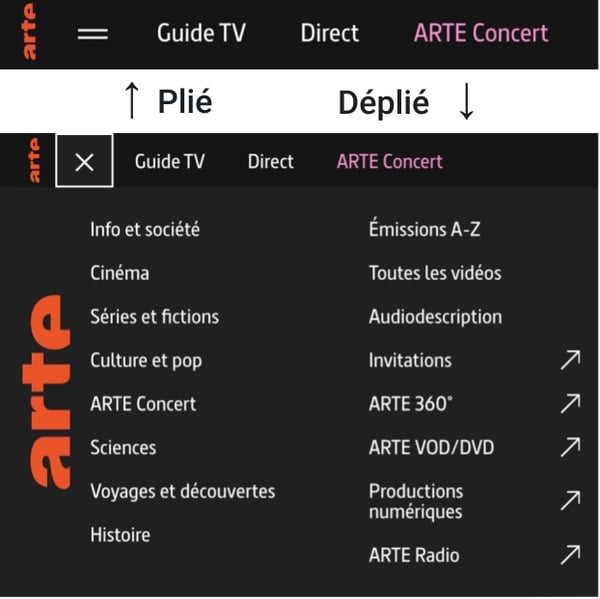Capture d'écran du menu Arte