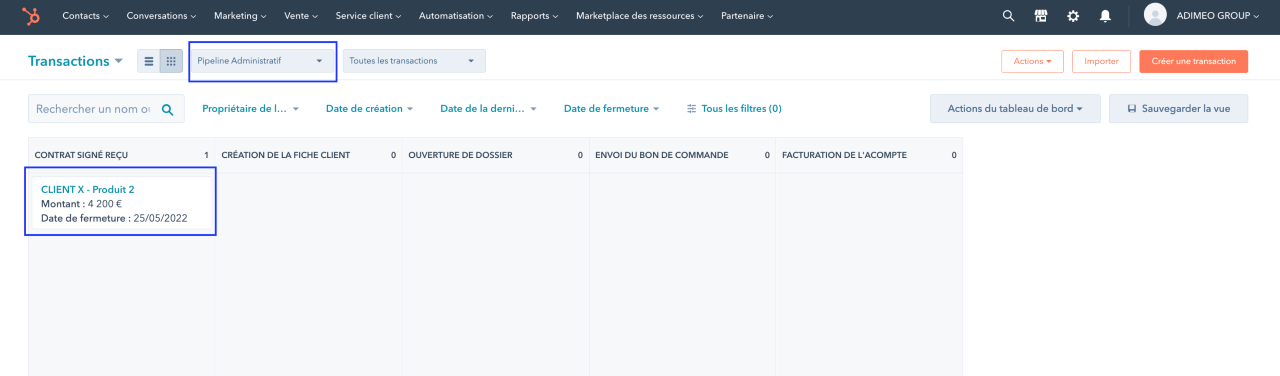 hubsales pipeline administratif